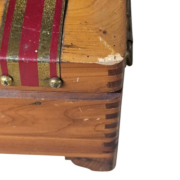 Antique Wood Cedar Jewelry Trinket Chest Box Dove Tail Brass Straps Mirror - Picture 8 of 16